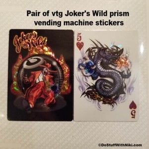 Pair of vtg Joker's Wild prism vending machine stickers